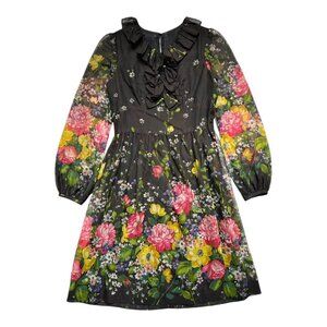 60s vintage ruffle flower dress long sheer sleeve mini midi cotton floral print.